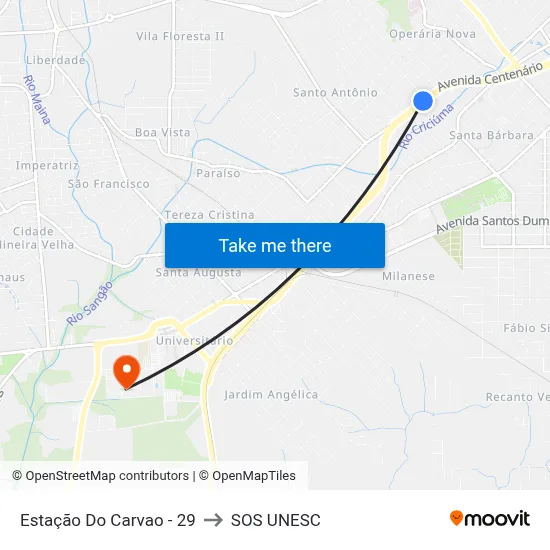 Estação Do Carvao - 29 to SOS UNESC map