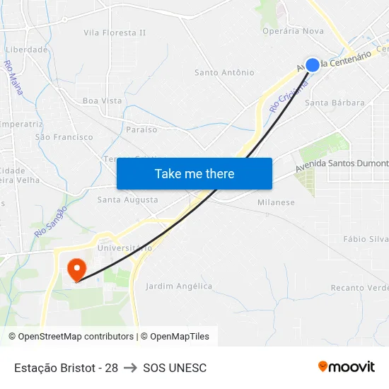 Estação Bristot - 28 to SOS UNESC map