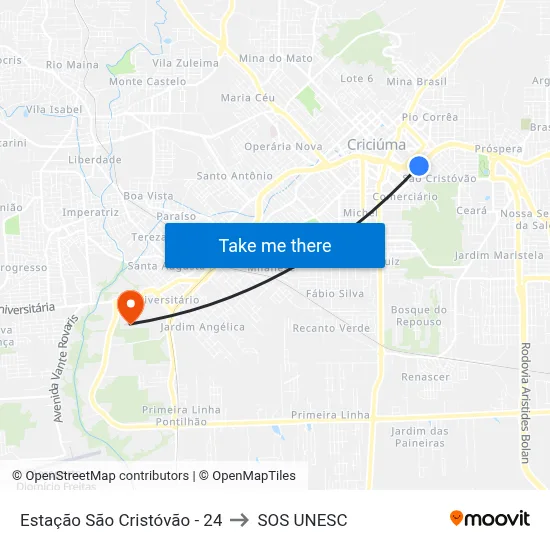 Estação São Cristóvão - 24 to SOS UNESC map