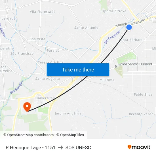 R.Henrique Lage - 1151 to SOS UNESC map