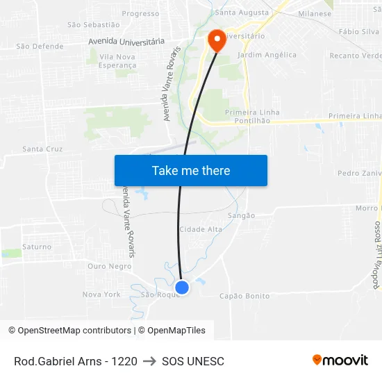 Rod.Gabriel Arns - 1220 to SOS UNESC map