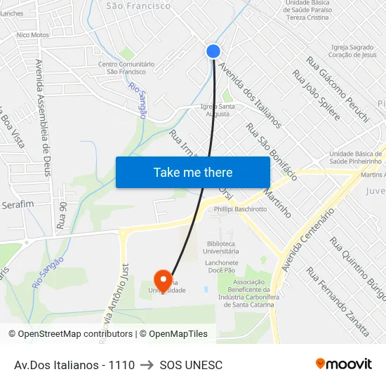Av.Dos Italianos - 1110 to SOS UNESC map