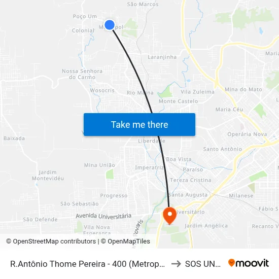 R.Antônio Thome Pereira - 400 (Metropol Praça) to SOS UNESC map