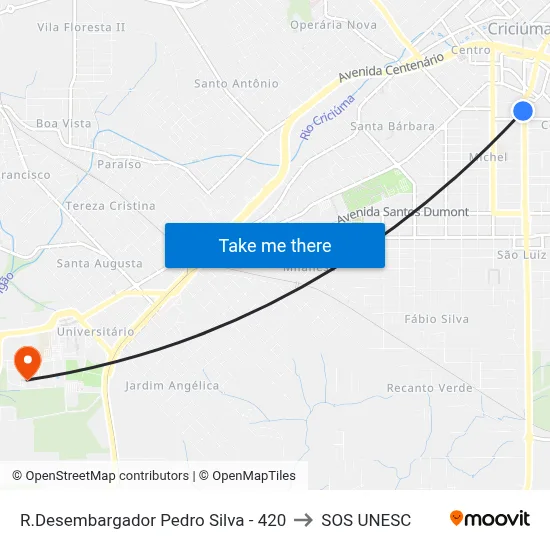 R.Desembargador Pedro Silva - 420 to SOS UNESC map
