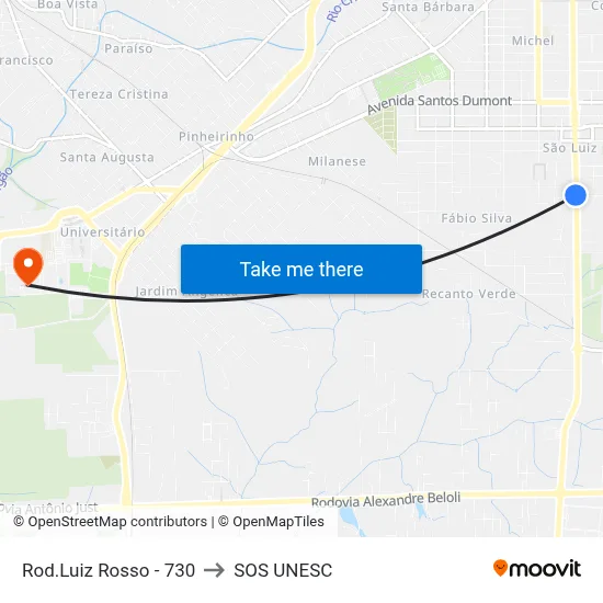 Rod.Luiz Rosso - 730 to SOS UNESC map