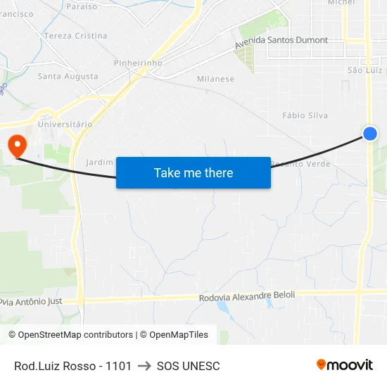 Rod.Luiz Rosso - 1101 to SOS UNESC map