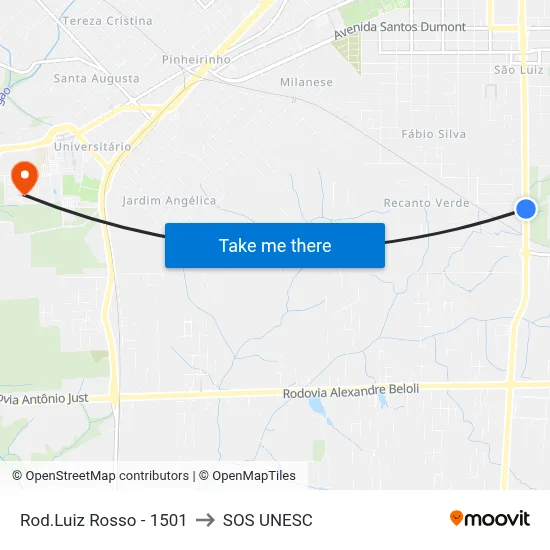 Rod.Luiz Rosso - 1501 to SOS UNESC map