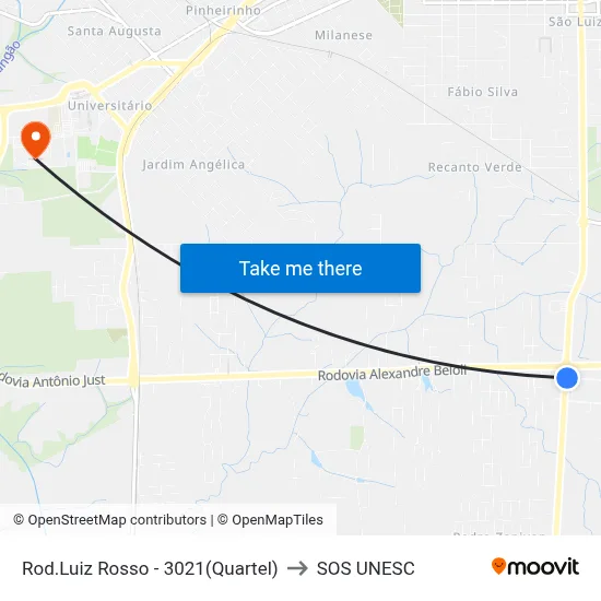 Rod.Luiz Rosso - 3021(Quartel) to SOS UNESC map
