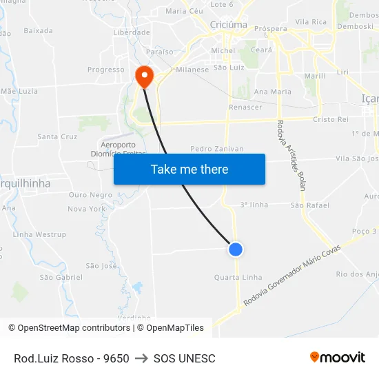 Rod.Luiz Rosso - 9650 to SOS UNESC map