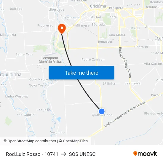 Rod.Luiz Rosso - 10741 to SOS UNESC map