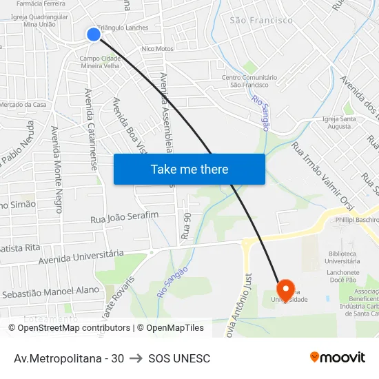 Av.Metropolitana - 30 to SOS UNESC map