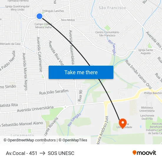 Av.Cocal - 451 to SOS UNESC map