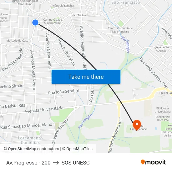 Av.Progresso - 200 to SOS UNESC map