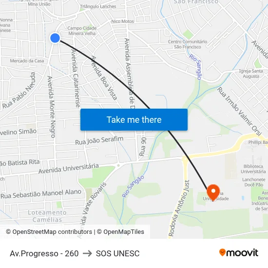 Av.Progresso - 260 to SOS UNESC map