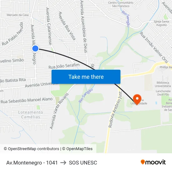 Av.Montenegro - 1041 to SOS UNESC map