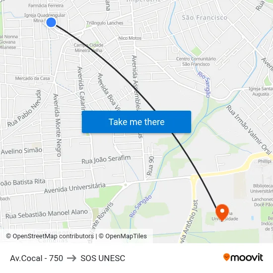 Av.Cocal - 750 to SOS UNESC map