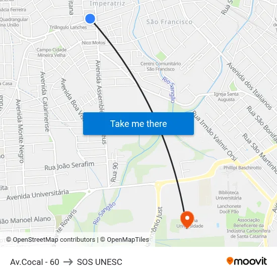 Av.Cocal - 60 to SOS UNESC map