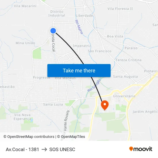 Av.Cocal - 1381 to SOS UNESC map