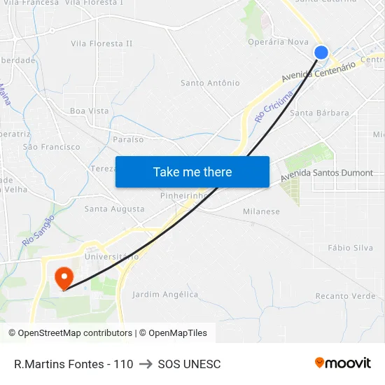 R.Martins Fontes - 110 to SOS UNESC map