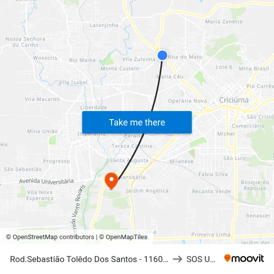 Rod.Sebastião Tolêdo Dos Santos - 1160(Mor.Da Colina) to SOS UNESC map