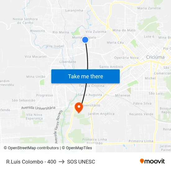 R.Luís Colombo - 400 to SOS UNESC map