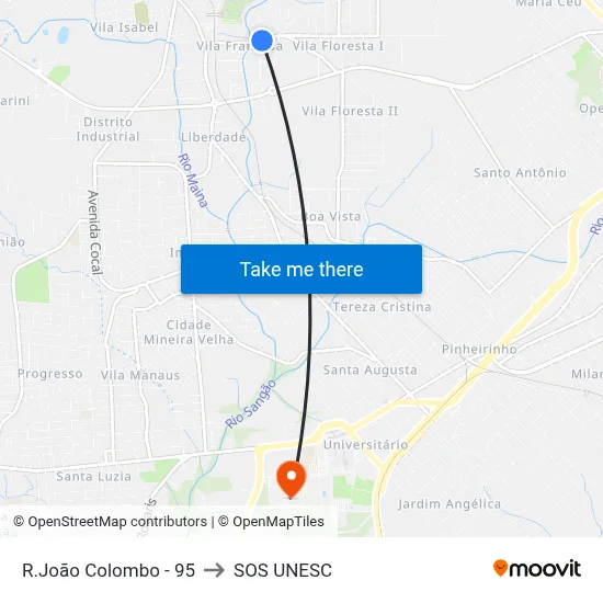 R.João Colombo - 95 to SOS UNESC map
