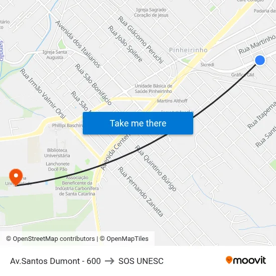 Av.Santos Dumont - 600 to SOS UNESC map