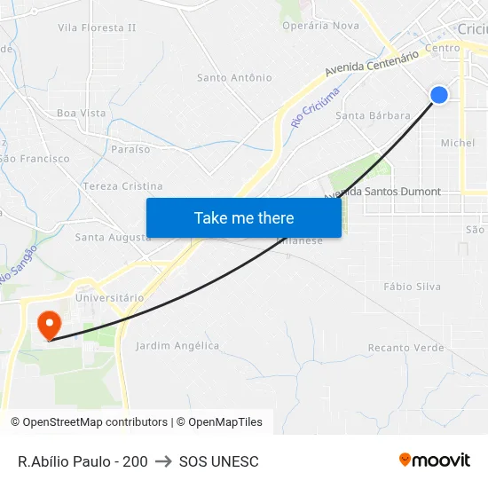R.Abílio Paulo - 200 to SOS UNESC map