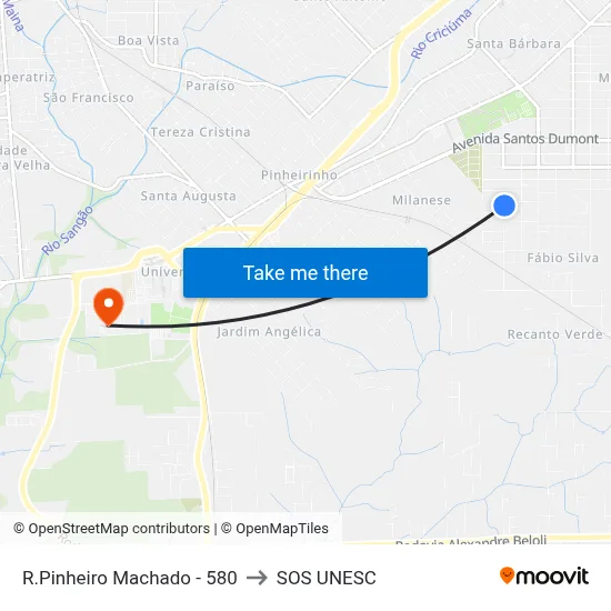 R.Pinheiro Machado - 580 to SOS UNESC map