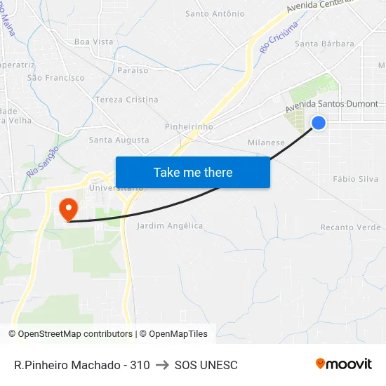 R.Pinheiro Machado - 310 to SOS UNESC map