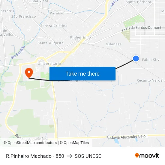 R.Pinheiro Machado - 850 to SOS UNESC map