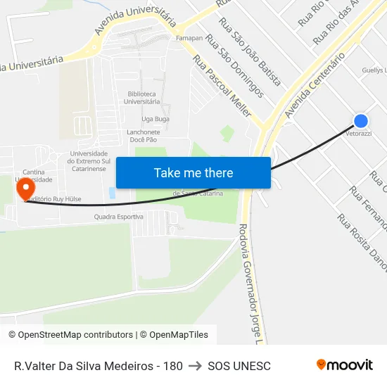 R.Valter Da Silva Medeiros - 180 to SOS UNESC map
