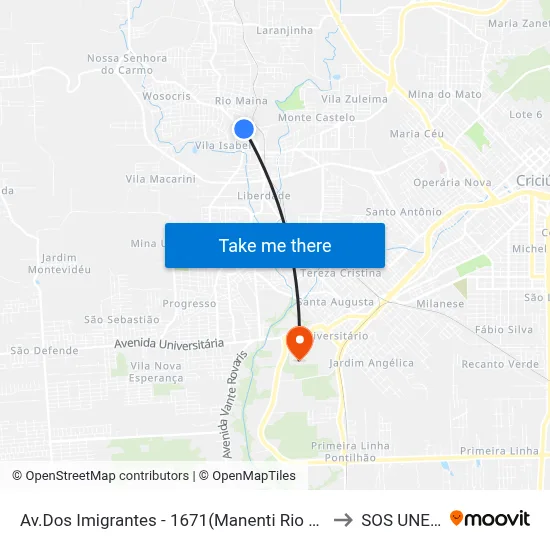 Av.Dos Imigrantes - 1671(Manenti Rio Maina) to SOS UNESC map