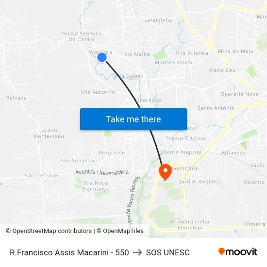 R.Francisco Assis Macarini - 550 to SOS UNESC map