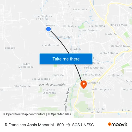 R.Francisco Assis Macarini - 800 to SOS UNESC map