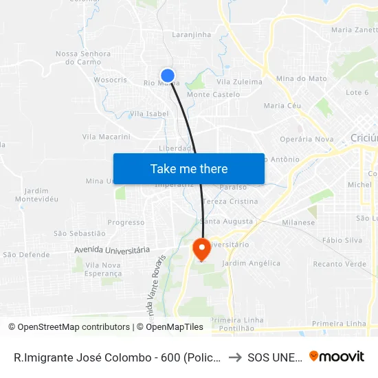 R.Imigrante José Colombo - 600 (Policlínica) to SOS UNESC map