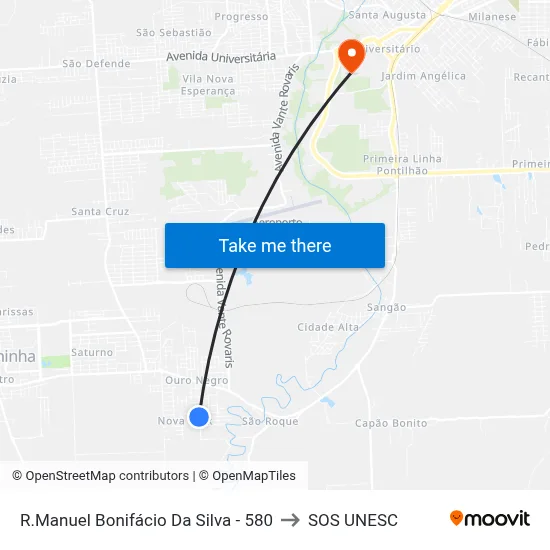 R.Manuel Bonifácio Da Silva - 580 to SOS UNESC map