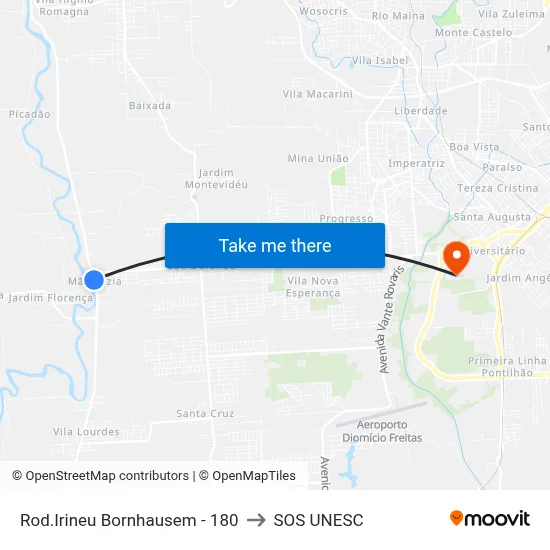 Rod.Irineu Bornhausem - 180 to SOS UNESC map
