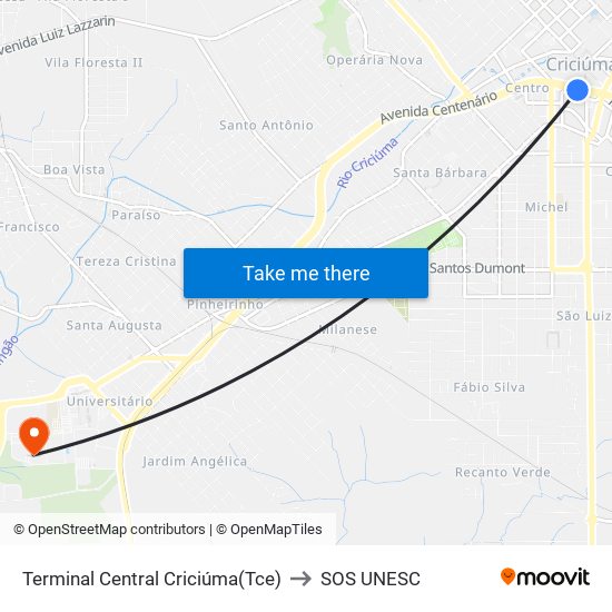 Terminal Central Criciúma(Tce) to SOS UNESC map