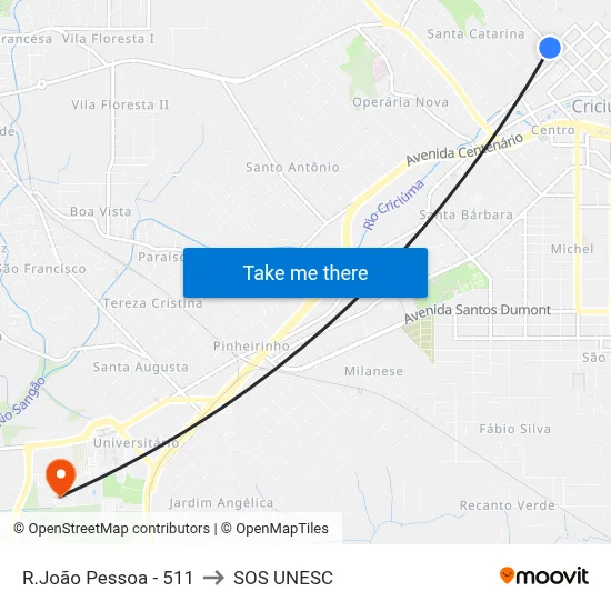 R.João Pessoa - 511 to SOS UNESC map
