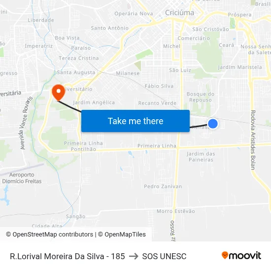 R.Lorival Moreira Da Silva - 185 to SOS UNESC map