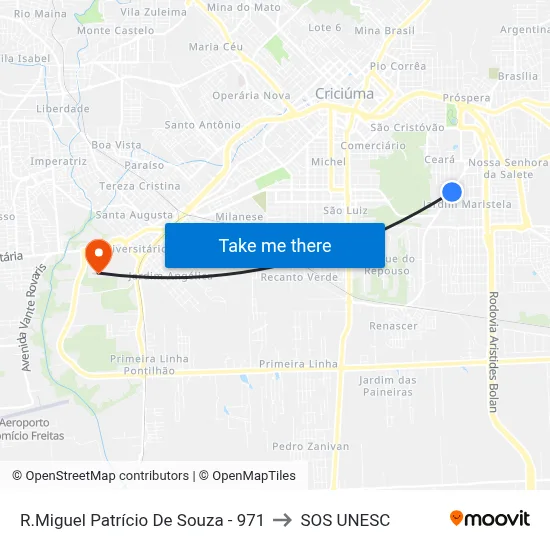 R.Miguel Patrício De Souza - 971 to SOS UNESC map