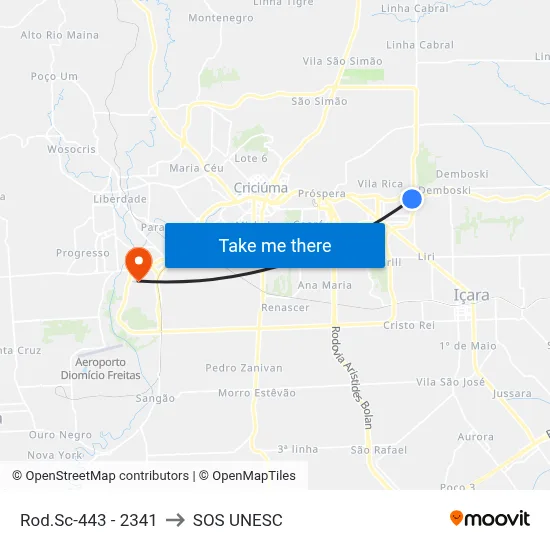 Rod.Sc-443 - 2341 to SOS UNESC map