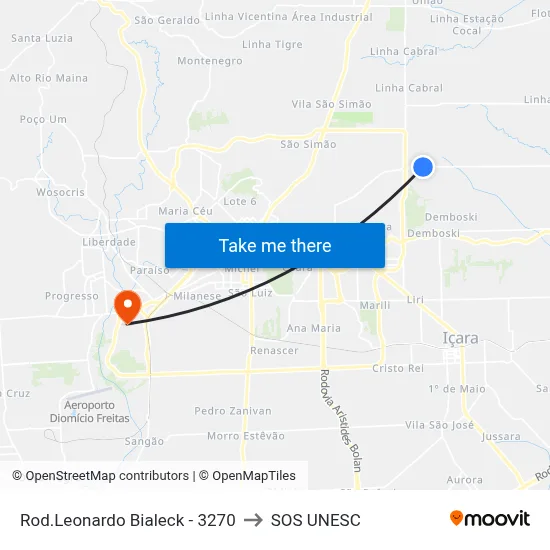 Rod.Leonardo Bialeck - 3270 to SOS UNESC map