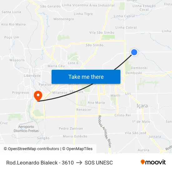 Rod.Leonardo Bialeck - 3610 to SOS UNESC map