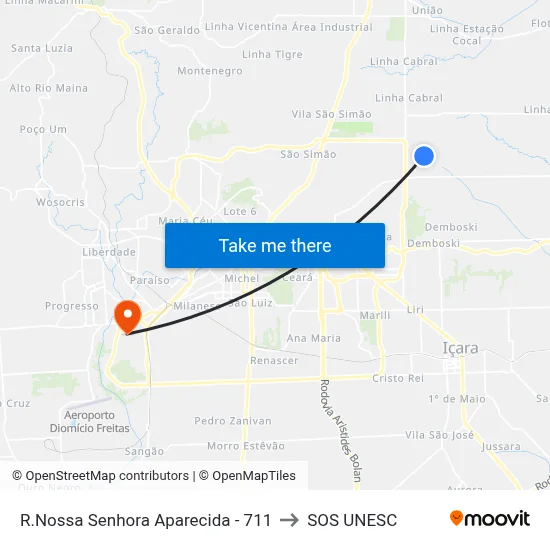 R.Nossa Senhora Aparecida - 711 to SOS UNESC map