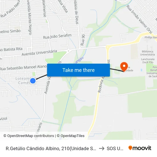 R.Getúlio Cândido Albino, 210(Unidade Saúde Sta Luzia) to SOS UNESC map