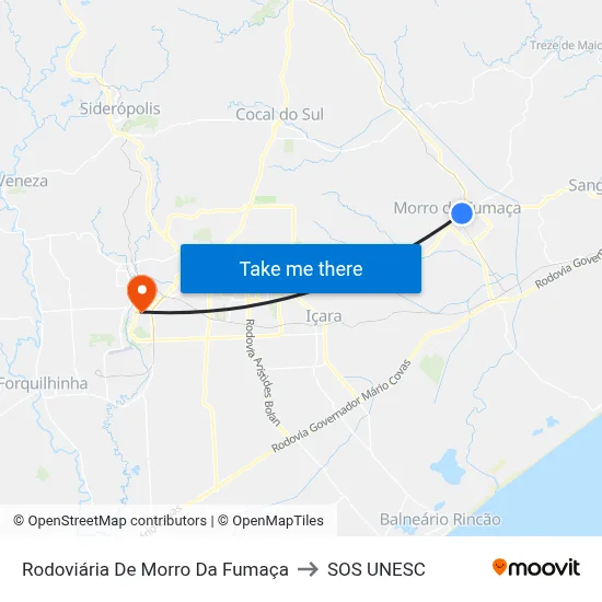 Rodoviária De Morro Da Fumaça to SOS UNESC map