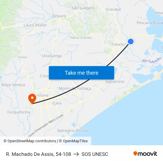 R. Machado De Assis, 54-108 to SOS UNESC map