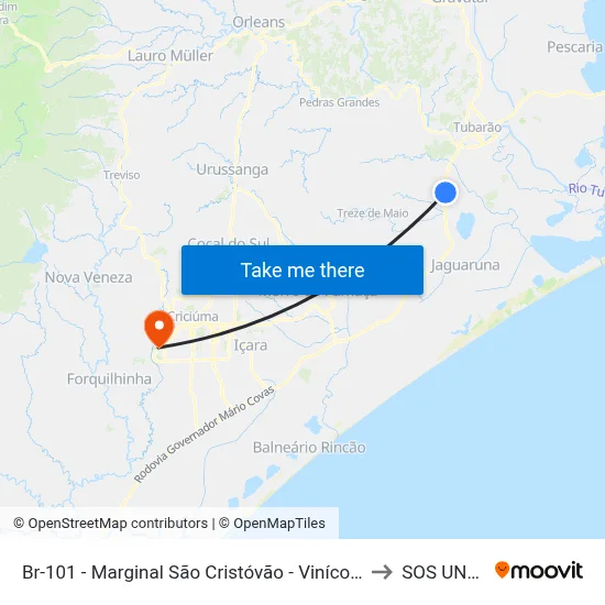 Br-101 - Marginal São Cristóvão - Vinícola Grassi to SOS UNESC map